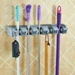 Mop Holder and Broom Holder, 4 Slot Position with 5 Hooks Brooms Holder Wall Mounted - Image 3